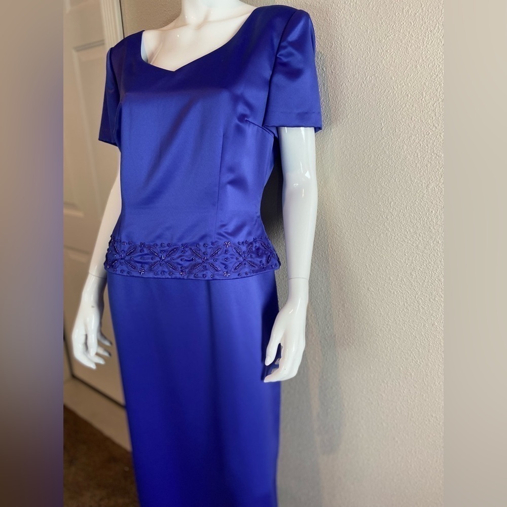 Donna Morgan~Lovely Beaded Formal Maxi Dress~Back Zipper~Short Sleeve~Size 14 - Picture 14 of 14